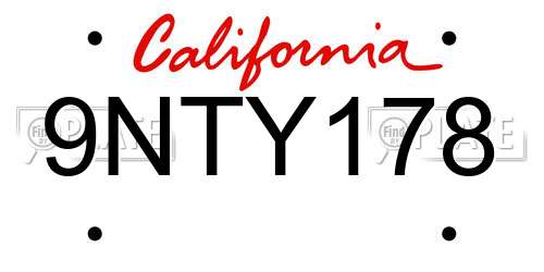 9NTY178 California License Plate