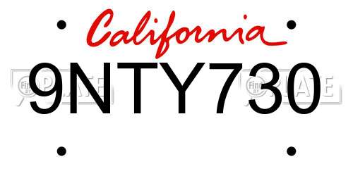 9NTY730 California License Plate