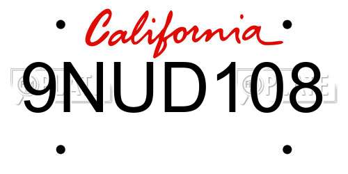 9NUD108 California License Plate