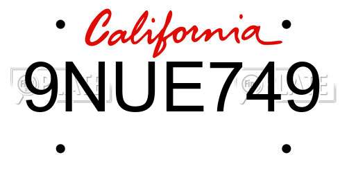 9NUE749 California License Plate