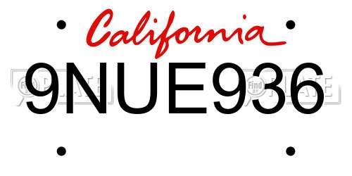 9NUE936 California License Plate
