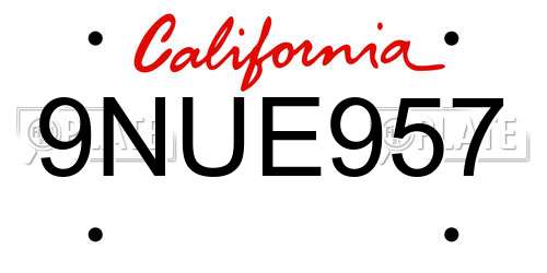 9NUE957 California License Plate