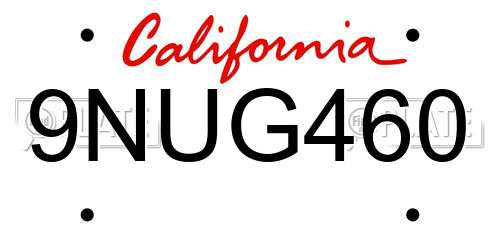 9NUG460 California License Plate
