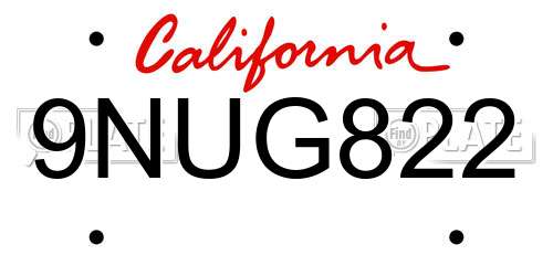 9NUG822 California License Plate