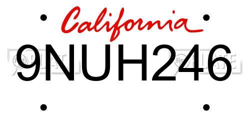 9NUH246 California License Plate