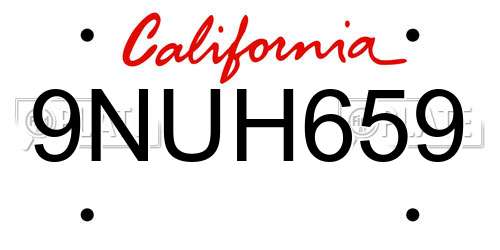 9NUH659 California License Plate