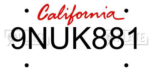 9NUK881 California License Plate