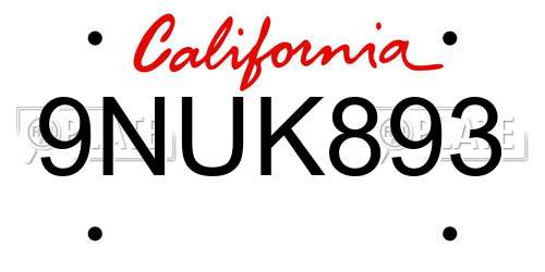 9NUK893 California License Plate