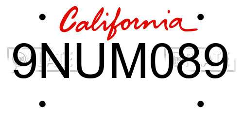9NUM089 California License Plate