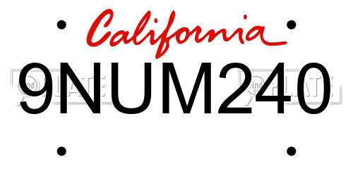 9NUM240 California License Plate