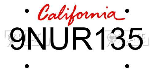 9NUR135 California License Plate
