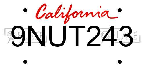 9NUT243 California License Plate