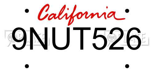 9NUT526 California License Plate