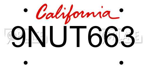 9NUT663 California License Plate