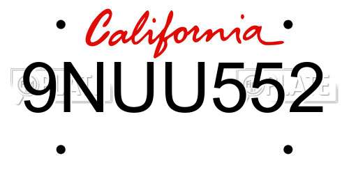 9NUU552 California License Plate