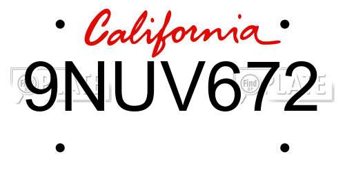 9NUV672 California License Plate