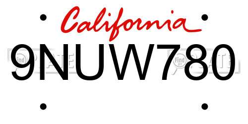 9NUW780 California License Plate
