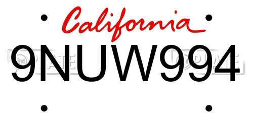 9NUW994 California License Plate