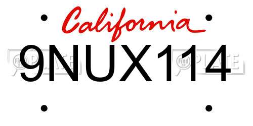 9NUX114 California License Plate