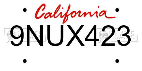 9NUX423 California License Plate