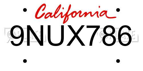 9NUX786 California License Plate