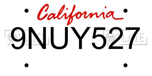 9NUY527 California License Plate