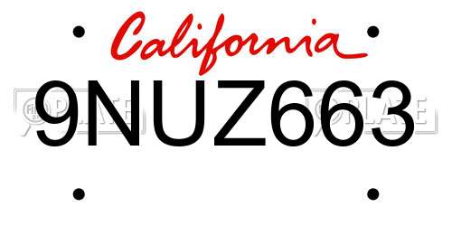 9NUZ663 California License Plate