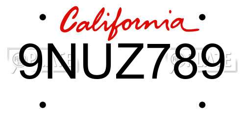 9NUZ789 California License Plate