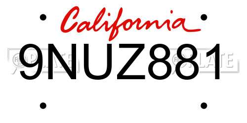 9NUZ881 California License Plate