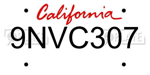 9NVC307 California License Plate