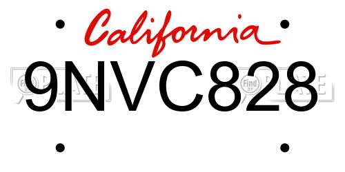 9NVC828 California License Plate