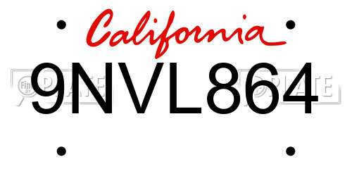 9NVL864 California License Plate