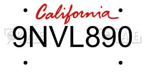 9NVL890 California License Plate
