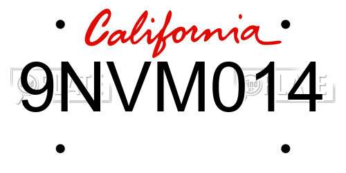 9NVM014 California License Plate