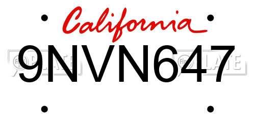 9NVN647 California License Plate