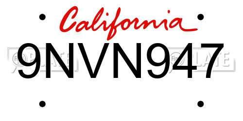 9NVN947 California License Plate