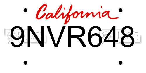 9NVR648 California License Plate