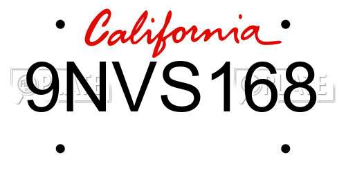 9NVS168 California License Plate