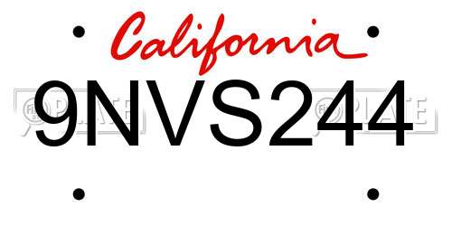 9NVS244 California License Plate