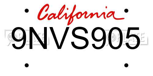 9NVS905 California License Plate