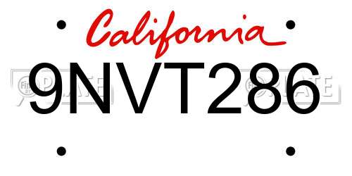 9NVT286 California License Plate