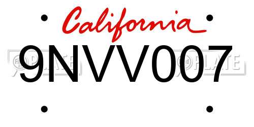 9NVV007 California License Plate