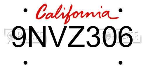 9NVZ306 California License Plate