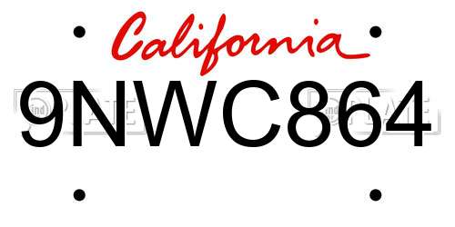 9NWC864 California License Plate