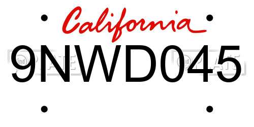 9NWD045 California License Plate