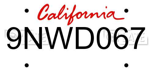 9NWD067 California License Plate