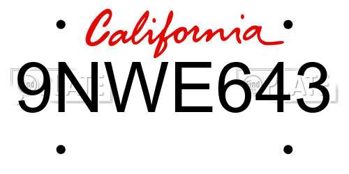 9NWE643 California License Plate