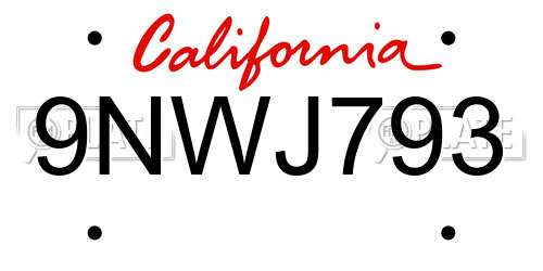9NWJ793 California License Plate