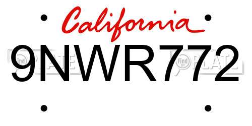 9NWR772 California License Plate
