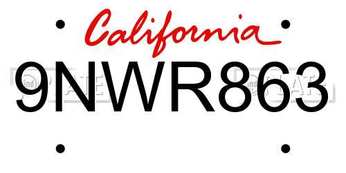 9NWR863 California License Plate